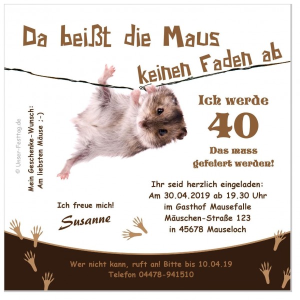 Lustige Geburtstagseinladungen Maus Faden