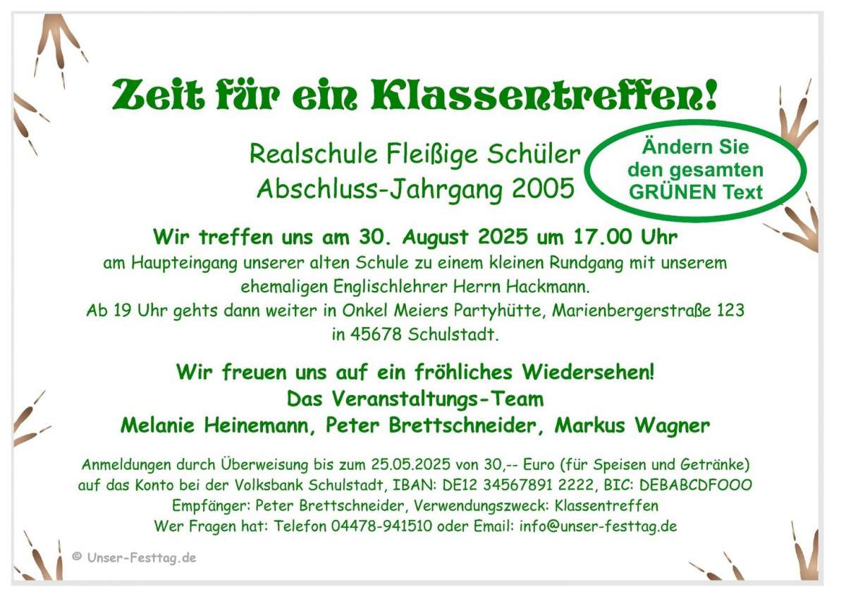 Lustige Einladungskarten Klassentreffen mit Strauß UnserFesttag