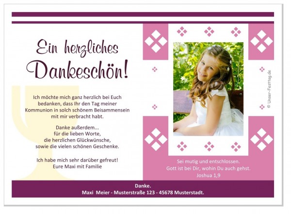 Dankeskarte Kommunion Foto Mädchen