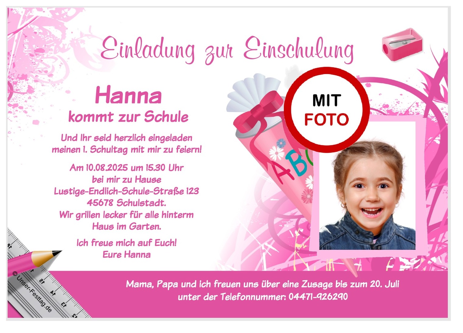 Einladungskarte Zur Einschulung Mit Foto Motiv Schultute Unser Festtag