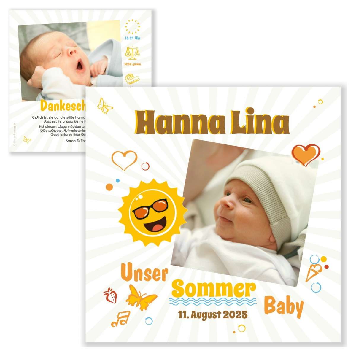 Geburt Dankeskarten Unser Sommer Baby! Wunschtext und Foto! Unser