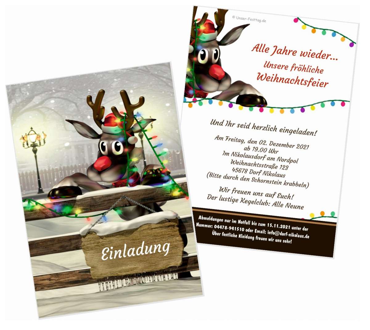 Lustige Einladungen zur Weihnachtsfeier Rudolf lädt ein UnserFesttag