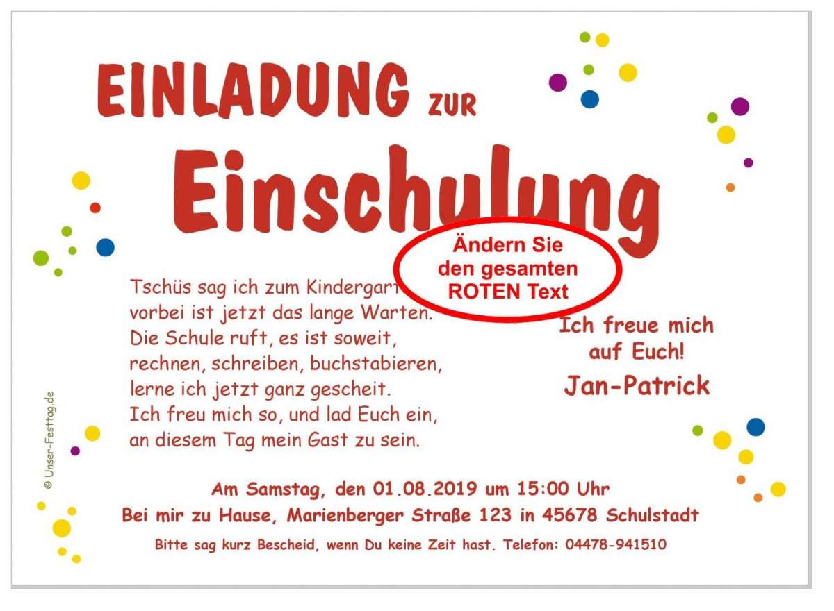 Lustige und witzige Einladungen zur Einschulung UnserFesttag