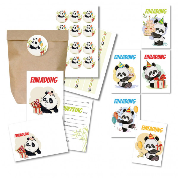 Panda Einladungskarten Kinder Mädchen Junge Umschlag Sticker