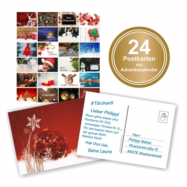 Adventskalender 24 Verschiedene Postkarten Din A6 Unser Festtag