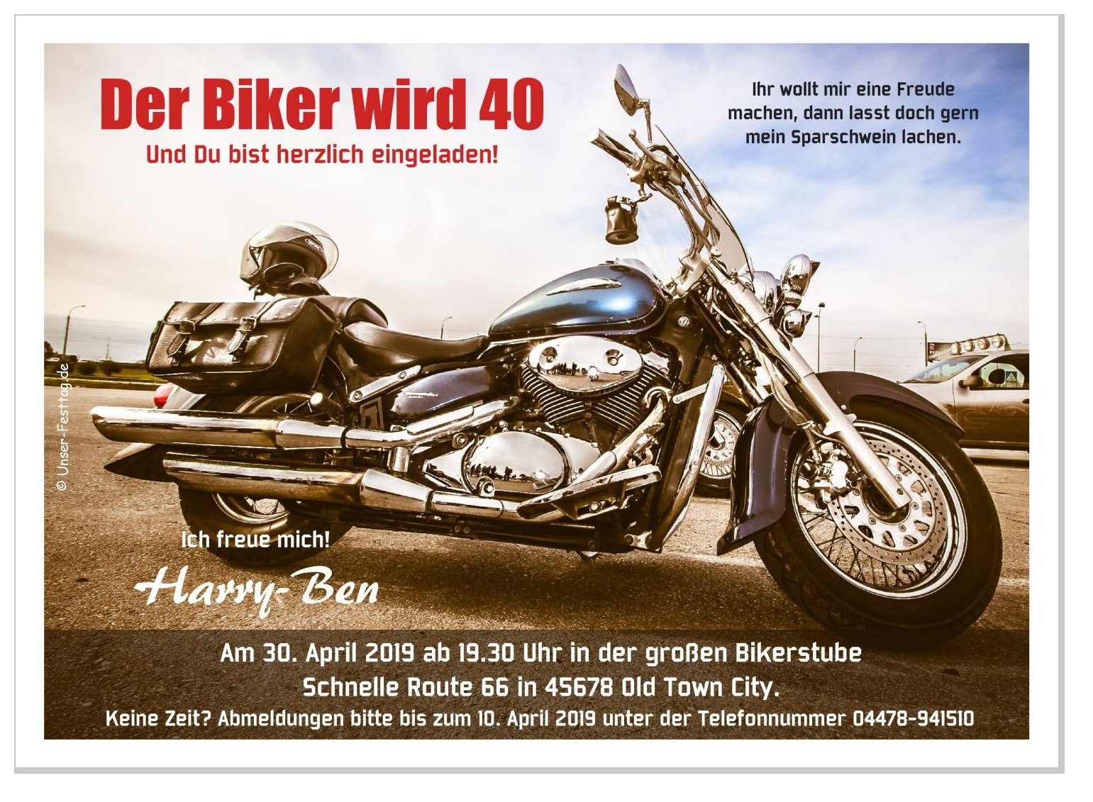 geburtstagseinladung motorrad biker rocker 30205