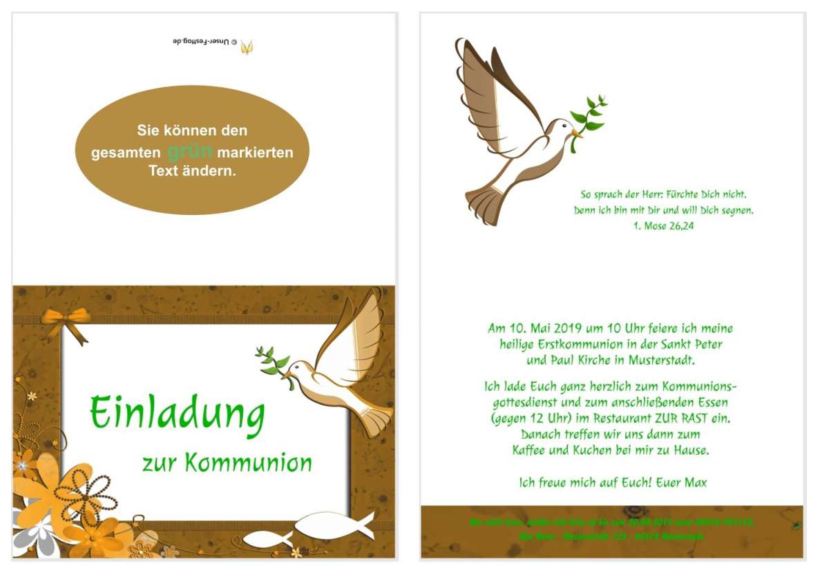 Schöne und edle Einladungen zur Kommunion UnserFesttag
