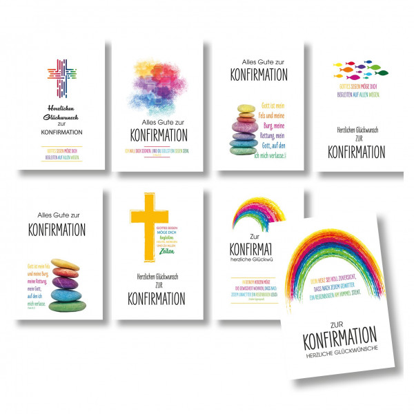 Set Regenbogen Konfirmation (8 Karten + 8 weiße Umschläge)