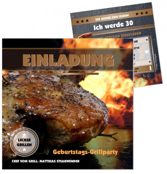 Einladungskarte Grillparty Geburtstag Steak