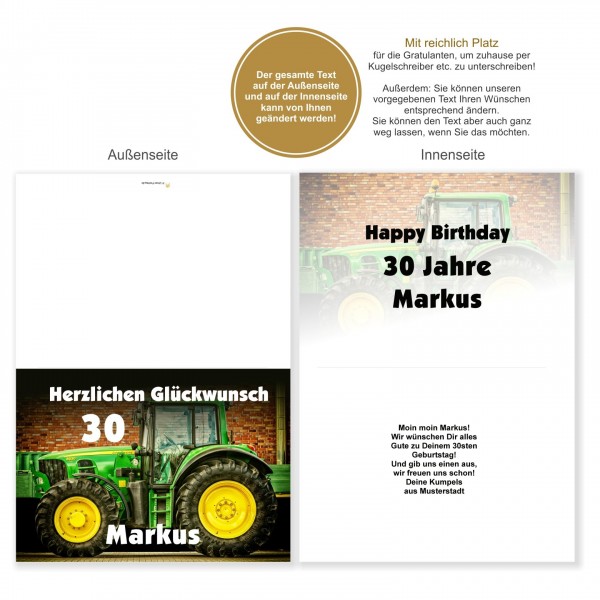 XXL Glückwunschkarte mit Wunschtext. Traktor Trecker UnserFesttag