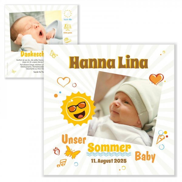 Geburtskarten Dankeskarten Unser Sommer Baby Foto