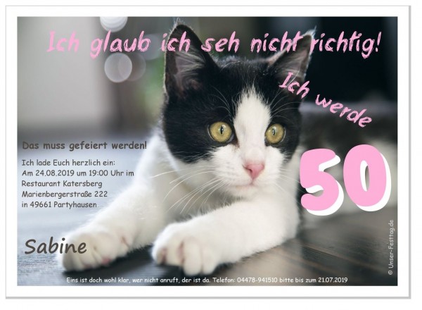 Einladungskarte Katze sieht nicht richtig