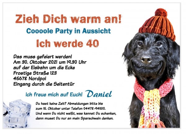 Lustiger Hund Mütze Schal Geburtstagseinladung