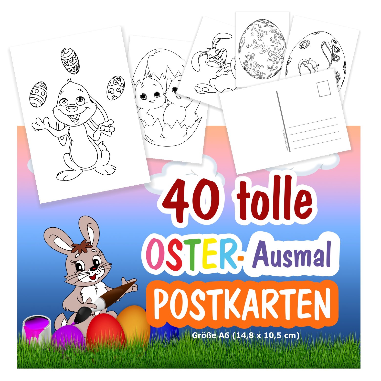 süße Ostermotive NEU 100% Altpapier A6 Postkarten Ausmalblock Ostern 
