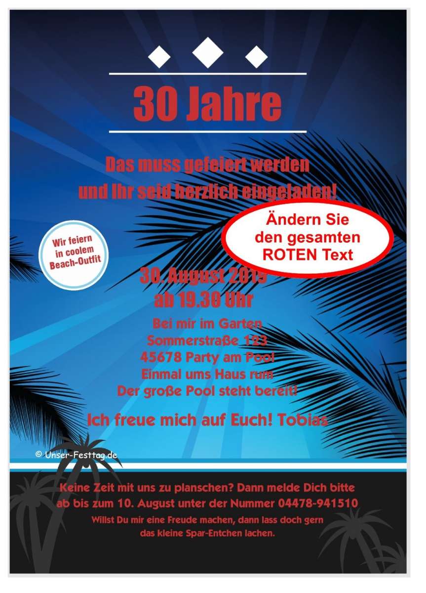Lustige Geburtstagseinladungen coole BeachParty UnserFesttag