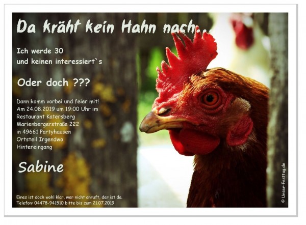 Geburtstagseinladung Erwachsene Kräht Kein Hahn