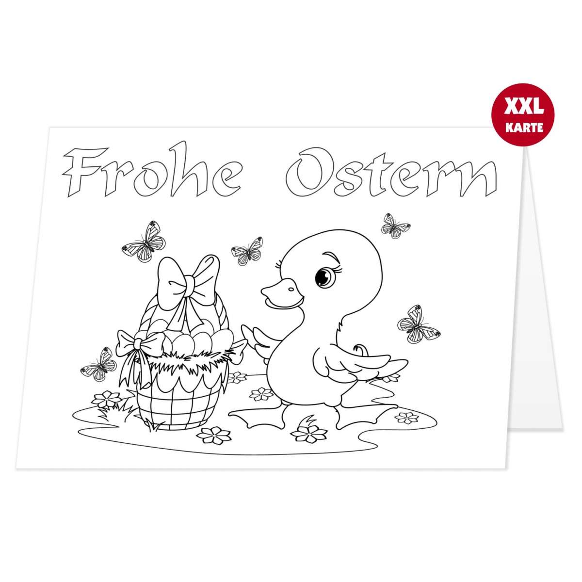 Große XXL Osterkarte zum Ausmalen: Küken mit Osternest | Unser-Festtag