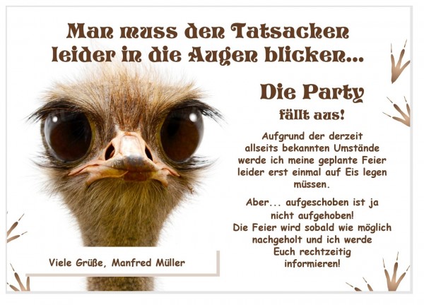 Absagekarte Vogel Party so verschieben