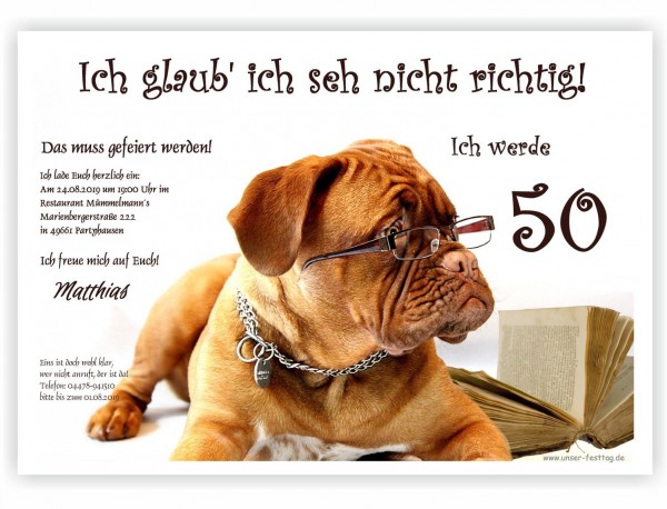 lustige Geburtstagseinladungen Hund mit Brille